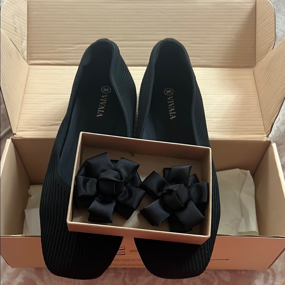 Black Textured Knit Flats with Sock-Like Fit - Picture 2 of 6